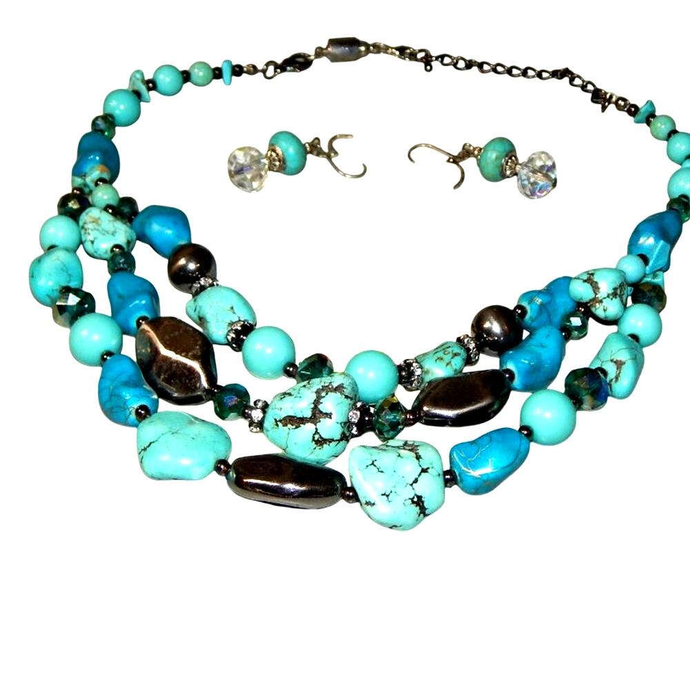 Beautiful Faux Turquoise Necklace & Matching Earrings Set